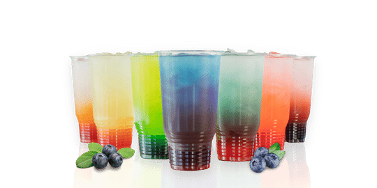 photo showing multi coloured clear cups of Loaded Healthy tea's