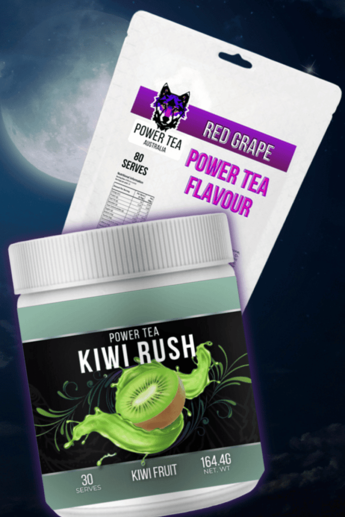 Kiwi loaded tea powder with Red Grape topper powder